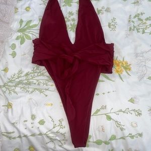 Riot Swim Milli One Piece V-Neck Swimsuit in Merlot Size Extra Large XL